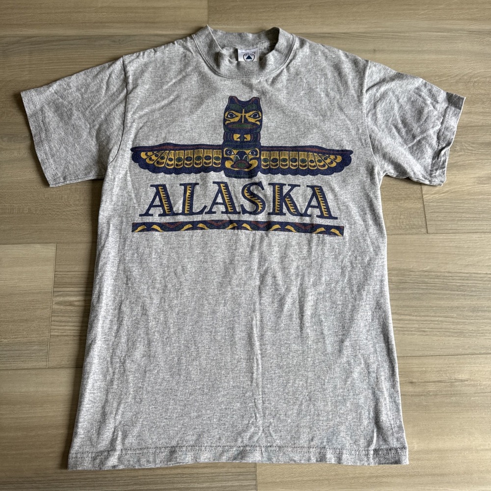 Vintage Delta Alaska Totem Pole Eagle Shirt Size Small Gray Grey